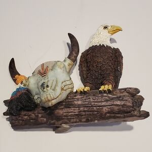 American Bald Eagle Perched on a Bark Statue Figurine Vintage